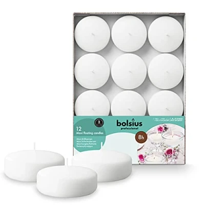 Imagen de Bolsius Velas flotantes Maxi Marfil 12 piezas en una caja Ø 7,6 cm Tiempo de combustión 8 horas Sin fragancia Cera parafina Vela flotante XL Varias ocasiones