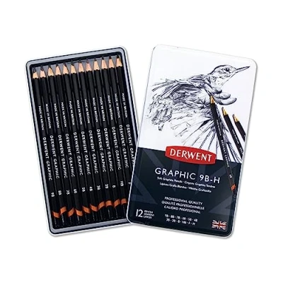 Imagen de Derwent Lápices de Grafito Blando para Dibujo Gráfico, Ideal Ilustrar y Sombrear, Set 12, Calidad Profesional, 34215