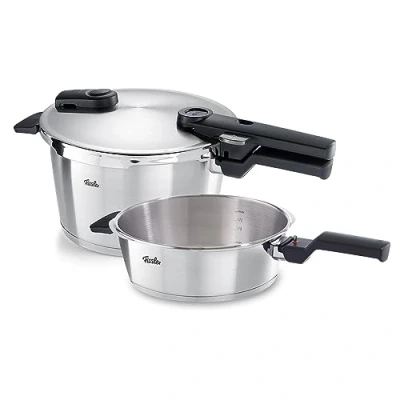 Imagen de Fissler Vitaquick Premium Juego de Olla a Presión, 2 Piezas, Diámetro 22 cm (1 Presión 4,5 L, 1 Sartén 2,5 L), Inducción