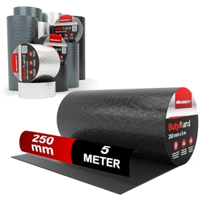 Imagen de cinta adhesiva impermeable de butilo, 25 cm x 5 m, color negro, autoadhesiva, con papel aluminio, betún, resistente al envejecimiento, a la corrosión, los rayos UV