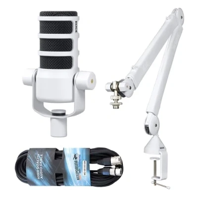 Imagen de RØDE Rode Podmic Micrófono para podcast profesional, color blanco, PSA1 + brazo articulado blanco cable keepdrum XLR
