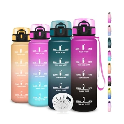 Imagen de Botella Agua 1 Litro, Gimnasio con Filtro, Cantimplora Infantil Reutilizable, Marca de Tiempo, para la Adulto, Oficina, Deportes, Gym