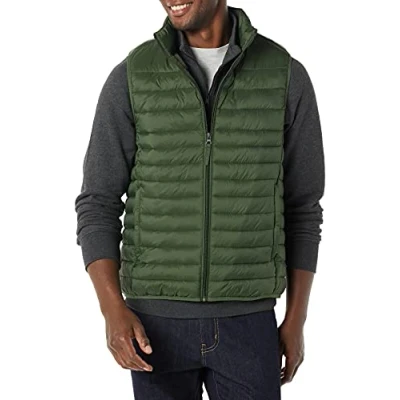 Imagen de Amazon Essentials Chaleco Plumífero Plegable y Ligero, Resistente al Agua Hombre, Verde Oliva Oscuro, M