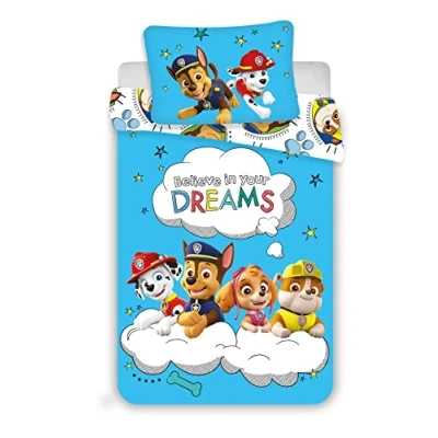 Imagen de Jerry Fabrics Juego de ropa cama infantil la Patrulla Canina, Believe in Your Dreams, azul, con Marshall Rubble Skye y Chase, funda nórdica 100 x 135 cm