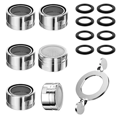 Imagen de Fousenuk 6 piezas Aireador Grifo Plata, Filtro M24 Lavabo con 8 Juntas y 1 Llave, Boquilla Ahorro de Agua Adaptador para baño Fregadero cocina