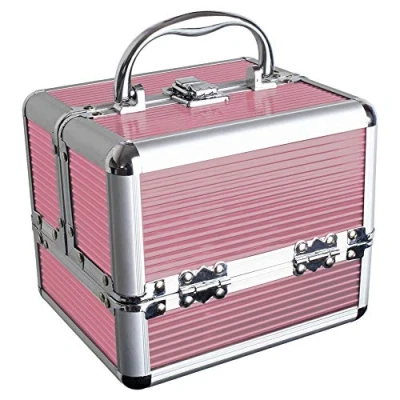 Imagen de iGadgitz Home U7036 Organizador de Maquillaje Viaje, Caja Maquillaje, Maletín 4 x Bandejas Desplegables, Compartimento Inferior grande y Asa Transporte Rosado Pequeño