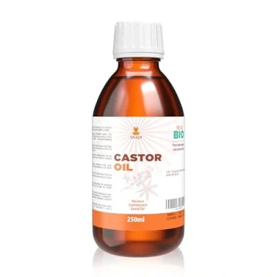 Imagen de Snadi Aceite de Ricino BIO Puro 250 ml Prensado en Frío Antioxidante, Antienvejecimiento Hidratante para Piel Cuerpo y Cabello Secos Estimula Crecimiento Pestañas Barba Ecológico