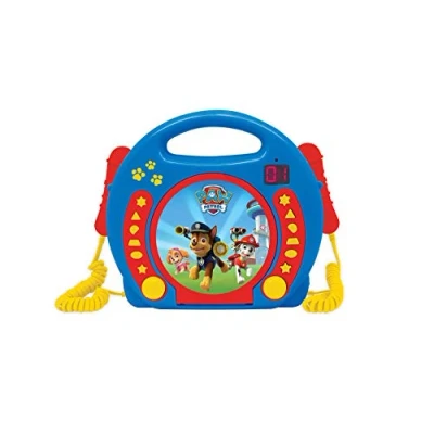 Imagen de Lexibook Reproductor de CD PAW Patrol Helper on Four Paws Chase con 2 micrófonos integrados, función programación, conector para auriculares, niños, alimentación corriente alterna o batería, azul/rojo, auxiliar