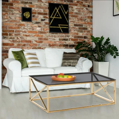 Imagen de Mesa de centro Sydney con cristal ahumado y estructura oro Menzzo