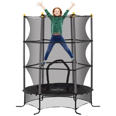 Imagen de HOMCOM Cama Elástica Infantil Ø163x190 cm Trampolín para Niños de +3 Años con Red Seguridad y Marco Acero Carga 50 kg Interior Exterior Negro