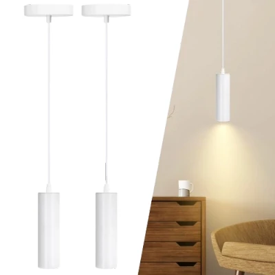 Imagen de Aigostar Lámpara de Techo GU10 blanca moderna, Colgante cilíndrica 20 cm, Foco Metal Tubo. Pack 2 Uds (No incluye bombilla)