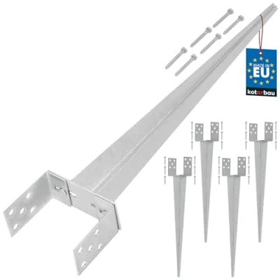 Imagen de KOTARBAU® Juego de 4 soportes para postes 0 160 mm, acero plateado, galvanizado, ajustable, madera, anclajes suelo, manguito suelo