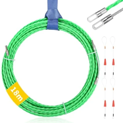 Imagen de SinLaw Guia Pasacables, 18 m Enhebrador de Alambre Pasacables Trenzada, Ø 4.5 mm Sonda Elettricista,Enhebrador Electrico con 4 Muelle Guía para Tender Conductos Cables(Verde)
