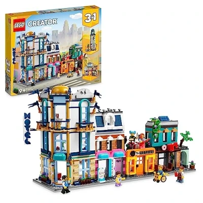 Imagen de LEGO Creator 3 en 1 Calle Principal, Rascacielos Art Decó y Mercado, Juguete de Construcción con Maquetas Hotel, Cafetería, Apartamentos Tiendas, Kit Creativas 31141