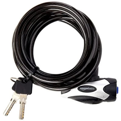 Imagen de Amazon Basics Cerradura con llave Bicicleta antirrobo ajustable cable y 72 pulgadas, paquete de 1, 182.4 cm, negro