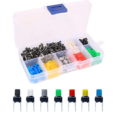 Imagen de Gebildet 105pcs 6x6x8mm MomentáneoTáctil Tact Push Button Interruptor, Micro Táctil Interruptor con Botón Tapas de 7 Color para Arduino (Cada 15pcs)