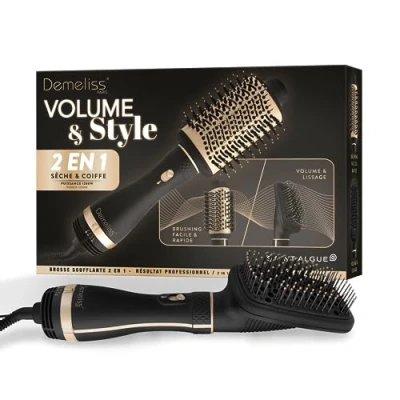 Imagen de Demeliss SAINT ALGUE Moldeador 2 en 1 VOLUME &amp; STYLE Seca y Peina, Todo Tipo de Cabello Cabezales Intercambiables Recubrimiento Cerámico Turmalina 3 Temperaturas