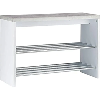 Imagen de HAKU Möbel Banco para zapatos, MDF, con aspecto de hormigón, blanco cromado, 81 x 30 55 cm
