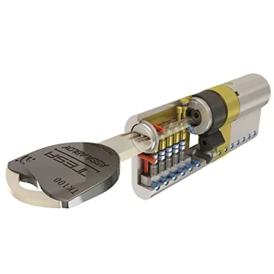 Imagen de Tesa Assa Abloy, MK153535N, Cilindro de Alta Seguridad, TK100, Doble Embrague, Leva Corta, Llave Llave, Niquelado, 35 x mm