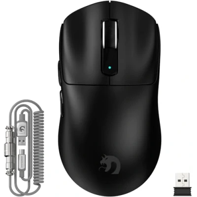 Imagen de MAMBASNAKE M3 39g SUPERLIGHT Ratón Inalámbrico para Juegos con Cable en Espiral, Sensor PixArt PAW3395PRO, Hasta 40,000DPI, Bluetooth/2,4Ghz Wireless/Wired, 200h de Batería,para PC/Xbox/PS/Mac (Negro)