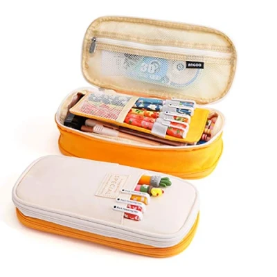 Imagen de iSuperb Estuche Escolar Pequeña Bolsa para Lapices Estudiante Plumier Colegio Color Sólido 19,8 X 8 5cm (Amarillo)