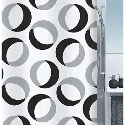 Imagen de Spirella 10.15184 Rings Cortina de Ducha Tela (180 x 200 cm), Color Blanco con círculos Negros y Grises