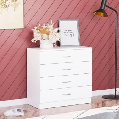 Imagen de Vida Designs Cómoda Blanca, 4 cajones, manijas metálicas, correderas y Soporte Anti deformación para Muebles