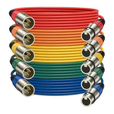 Imagen de J&amp;D Cable de Micrófono XLR, Balanceado XLR Macho a Hembra, Cables Colores Chapados en Oro, 3 Pines, para Mezcladores y Grabación, Paquete 5, 1,83 m