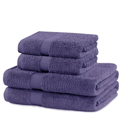 Imagen de DecoKing Marina Juego de 4 Toallas Mano (525 g/m², 2 50 x 100 cm y baño 70 140 cm), Color Morado