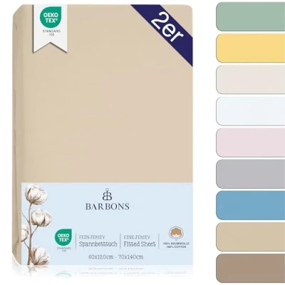Imagen de Juego de Sábanas Bajeras para Cuna 60x120 / 70x140 Algodón 100% Certificado Oeko Tex Ajustables y Transpirables Ideal el Descanso Natural tu Bebé Arena Pack 2 60 x 120 cm 70 140