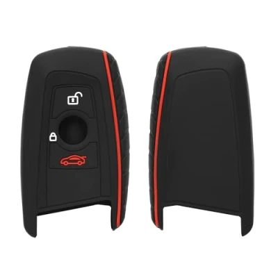 Imagen de kwmobile Carcasa Compatible con Llavero de BMW Llave Coche Control Remoto 3 Botones (Solo Keyless Go) Funda para Mando Silicona Negro/Rojo