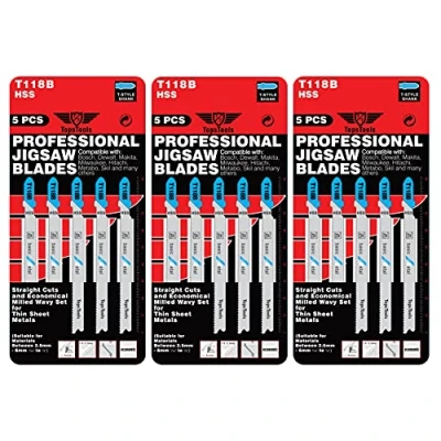 Imagen de 15 hojas de sierra calar corte metal TopsTools T118B compatibles con Bosch, Dewalt, Makita, Milwaukee y muchos más