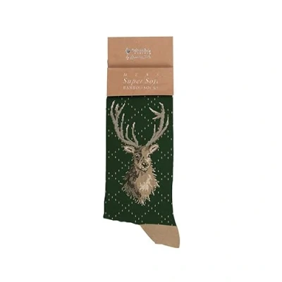Imagen de Wrendale Designs Retrato de un ciervo hombres calcetines ciervo, verde, M
