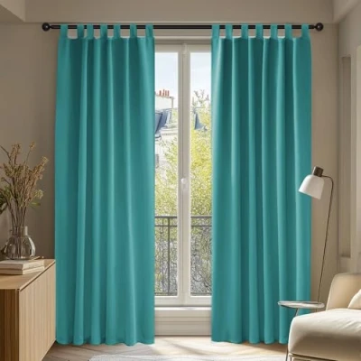 Imagen de Deconovo Lote de 2 Cortinas, aislantes, térmicas, antifrío, Opacas, anticalor, para Dormitorio, niños, con Trabillas, 140 x 290 cm, turquesas