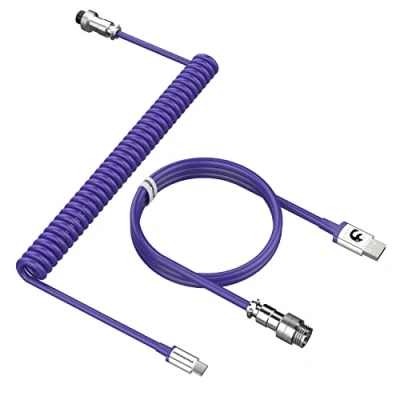 Imagen de MAMBASNAKE C01 Cable Teclado Espiral, USB C para Gaming, Aviador Mecánico, Tipo a A, TPU Coiled con Conector de Aviación Metal Desmontable Violeta