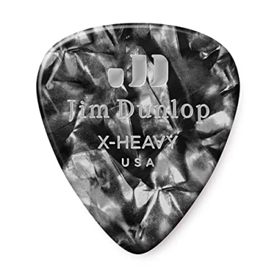 Imagen de JIM DUNLOP Púas Genuine Celluloid Classic, Saco de 12, Negro Perlado, extra duro