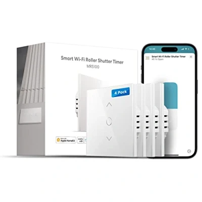 Imagen de Meross Interruptor de Persianas WiFi, Cortina LED Inteligentes, Compatible con Apple HomeKit Siri, Alexa y Google Assistant, Necesita Cable Neutro, Paquete 4