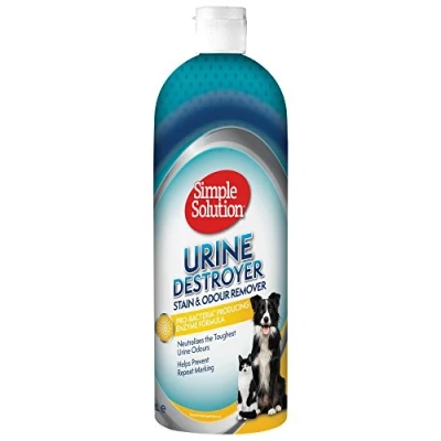 Imagen de Simple Solution Destructor de orina para mascotas, descompone la neutralizar las manchas y el olor, evita que se repitan marcas, 1 litro (paquete 4)