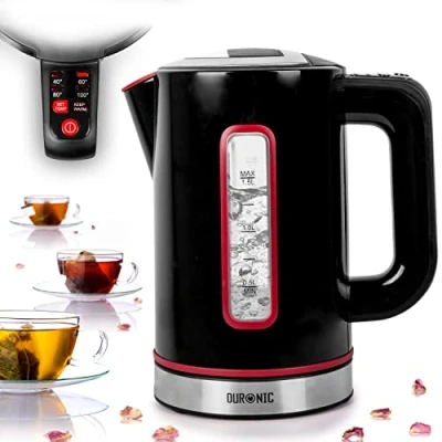 Imagen de Duronic EK30 BK Hervidor eléctrico de 3000 W Temperatura ajustable 40 60 80 100 1,5L con filtro antical Nivel agua visible Función mantenimiento caliente Se calienta rápidamente