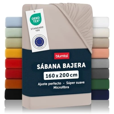 Imagen de Blumtal Basics Sábana Bajera Ajustable de Microfibra Cepillada para colchón 25 27 cm Altura, Cama 160: 160 x 200 30cm, Topo