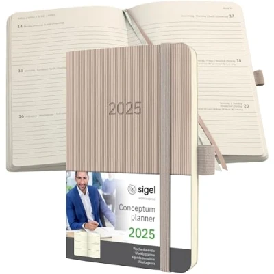Imagen de SIGEL C2531 Conceptum Agenda semanal 2025, aprox. A6, taupe, tapa blanda, dos páginas = una semana, 176