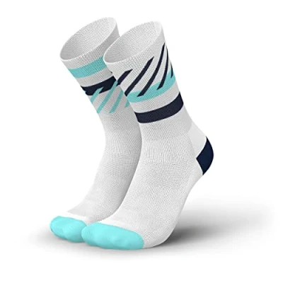 Imagen de INCYLENCE Running Calcetines largos para correr con compresión específica, hombre y mujer, 1 par, Blanco, Azul, 39 42