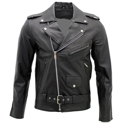 Imagen de Hombres elegante Brando chaqueta de cuero negro motociclista S