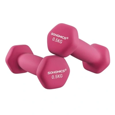 Imagen de SONGMICS Juego de 2 Mancuernas, x 0,5 kg, Mancuernas Hexagonales con Superficie Vinilo, para Fitness, Ejercicio, Entrenamiento, Gimnasia en Casa, Rosa Neón SYL61PK