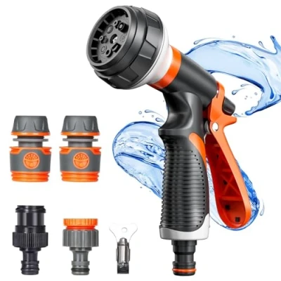 Imagen de Rseuphiee Pistola Riego Manguera Jardin, Boquilla Gardena Pulverizar Pulverizadora, 8 Modos Ajustable De Agua Alta Presión Limpieza Aceras Baño Autos Perros