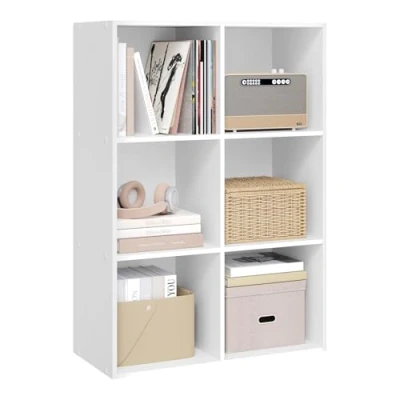 Imagen de WOLTU Libreria Blanca con 6 Cubos Abiertos, Estanteria para Libros y Exposición, Mueble Oficina, Estudio Juvenil Salón, 60x29,5x89cm, SK002ws3