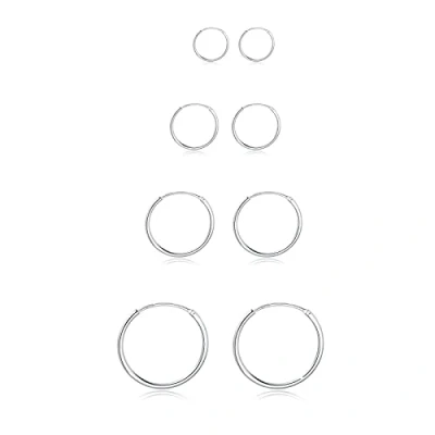 Imagen de Bo Win 4 Pares Pendientes de Plata Ley 925 Hombre Aro Mujer Aros Pequeños Diámetro 10, 12, 14, 16 mm para Niña