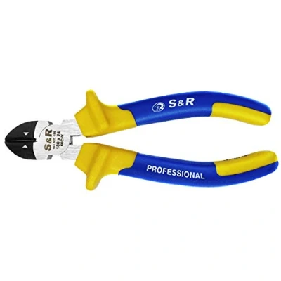 Imagen de S&amp;R Alicate de Corte Lateral 180 x 24mm Acero Cr. V Tijera Pelacables Calidad Profesional