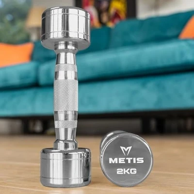 Imagen de METIS Mancuernas Cromadas [Par] Par de Pesas Mano [1 kg 10 kg] Gimnasio en Casa Juego con Cromo Liso (2kg)