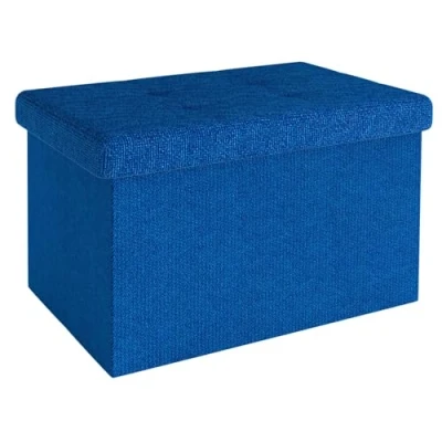 Imagen de Intirilife Banco plegable 49x30x30 cm en AZUL OCÉANO asiento cubo con tapa y espacio de almacenamiento tela huecos reposapiés caja cofre taburete